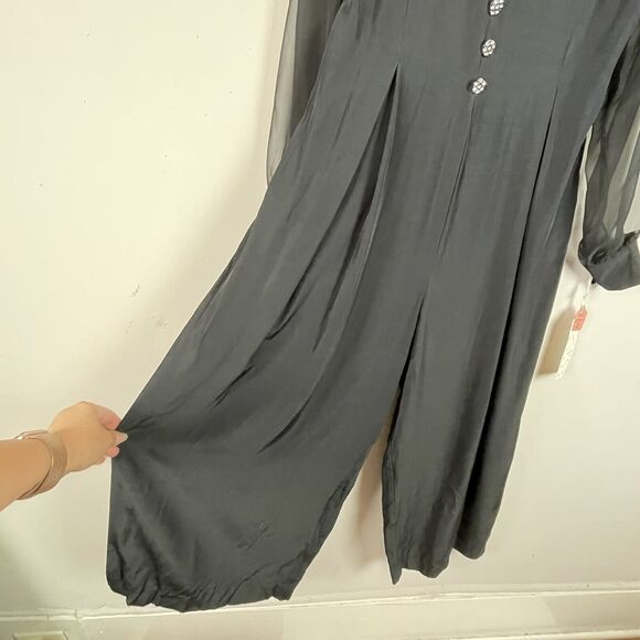 Vintage EXPO Petite Black Jewel Button Wide Leg Jumpsuit NWT Size 2 Made in USA - Picture 4 of 12